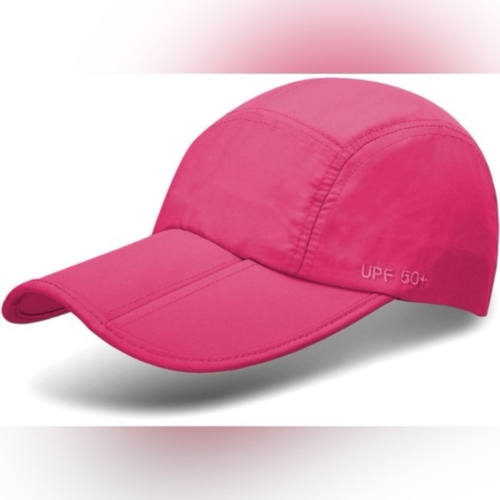 FitKicks Foldable Runner Hat Unisex Pink Poly UPF 50+ Lightweight Cap Jog Walk